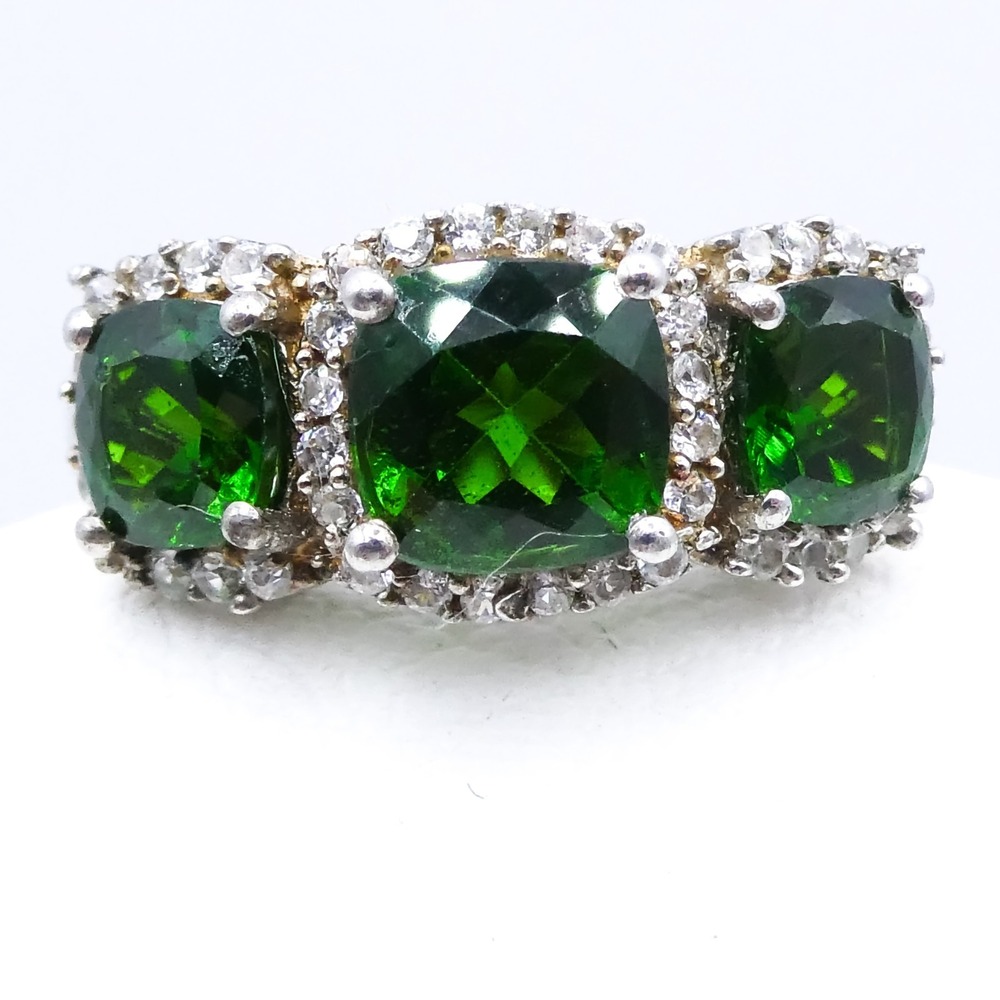 Chrome Diopside Chuck Clemency Halo 2.5ctw Platinum Plated Sterling Silver sz 7